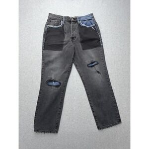 Frame Jeans Womens 30 Black Le Original Distressed Patchwork‎ Button Fly